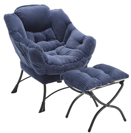 Villeston Lazy Chair mit Ottomane, Faulenzersessel Relaxsessel mit Hocker – Schlafzimmerstuhl für Erwachsene, moderner Lounge-Akzentstuhl mit Armlehnen, ergonomische Fußstütze