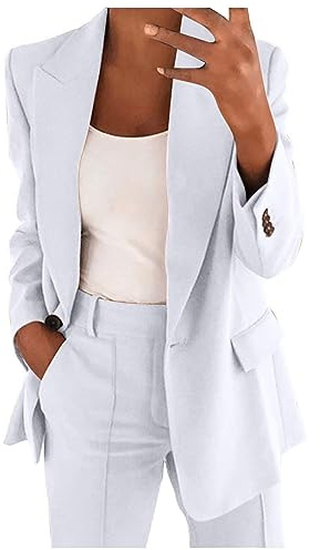 Générique Femme Ensemble Tailleur Pantalon Chic et Elegant Slim Fit Blazer Veste Formel Bureau Travail Pantalon Costumes Manteau Ensemble Col Revers Couleur Unie Veste Manteau Pantalon 2 Pièces