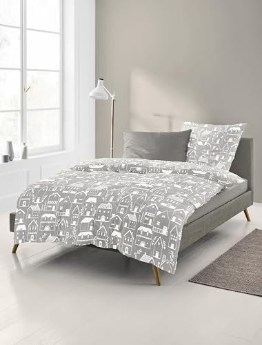 Bierbaum Ropa de Cama 4176, Franela Fina, diseñada en Alemania, Color Beige 80, 155 x 220 + 80 x 80 cm, tamaño cómodo