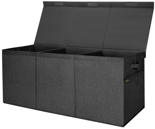 BALEINE Extra Large Fabric Storage Bins with Lid, Collapsible Storage Boxes Bins Baskets with Divider for Home Organizing (37.5x13x16, Black)
