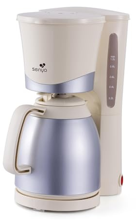 SENYA Cafetière Isotherme Électrique Crème 1L – Cafetière Filtre avec Verseuse Isotherme, Compacte et Élégante, Arrêt Automatique, Facile à Utiliser et à Nettoyer