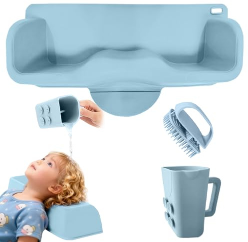 Silicone Portable Hair Washing Station for Kids,Toddlers and Elderly,Shampoo Basin/Bathtub Shampoo Basins, Attached Shampoo Brush and Bath Rinse Cup,Neck Support Shampoo Bowl for Sink at Home (Blue)