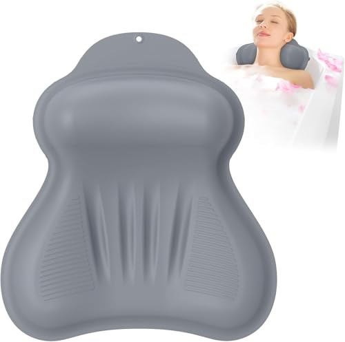 Cuscino da Bagno in Silicone con Airbag Gonfiabile 4D a Pressione e Ventose Antiscivolo Potenziate - Supporto Testa/Collo/Schiena, Asciugatura Rapida, Facile da Conservare (Taglie Forti)