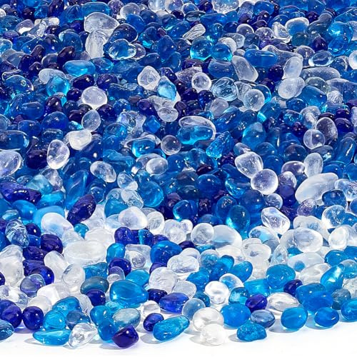 PH PandaHall 3000pz Ciottoli di Vetro Smerigliato Blu Misto 6-14mm Rocce di Vetro Blu-Verde Pietre per Acquari Pietre di Riempimento per Vasi per Tartarughe Betta Vasche Decorazioni per La Casa