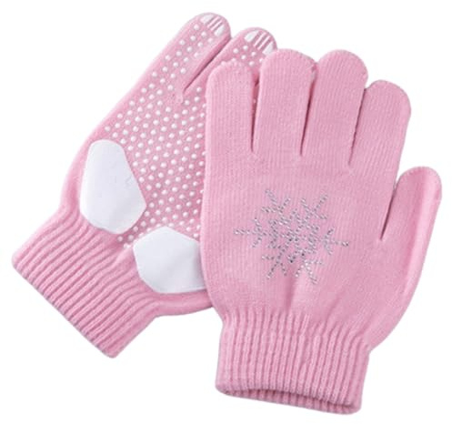 Grtheenumb Gants de Patinage, Gants de Patinage sur Glace pour Enfants, Tricot épais antidérapant, Artistique avec Flocons Neige en Strass, Accessoires Glace d'hiver Chauds pour Le Cyclisme, la r