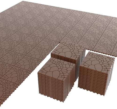 Airsell Interlocking Deck Tiles | Plastic Outdoor Flooring for Patio, Garden & Balcony | Waterproof & All-Weather | Anti-Slip Surface (Brown STPK-44 Pcs (44 Sq Ft))
