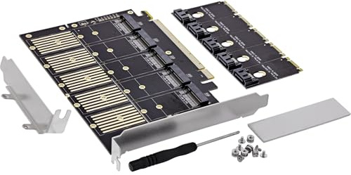 Inline gränssnittskort PCIe x16 till 5 x SATA via M.2 Key B, SATA 6 Gb/s, inklusive adapter, kylfläns, lågprofilplåt, 76619G