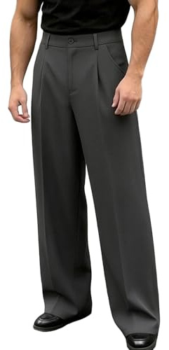 Générique Pantalon Habillé Homme Large à Simple Plis Pantalon De Costume Taille Haute Coupe évasée Tissu élégant Lisse Confortable pour Travail événement Formel Business Mariage, Uni