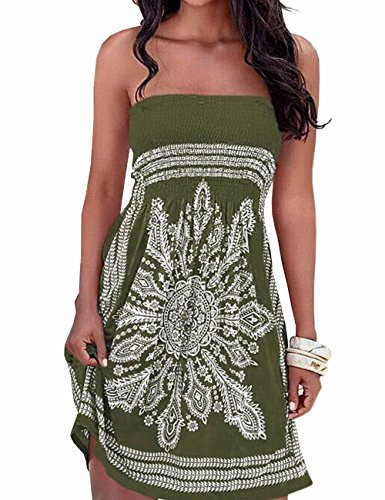 EMMA Verano sin Tirantes de Hombro Mujer Bohemia Falda Casual Estampado Floral Colorido Mini Vestidos de Playa, (AG,M)