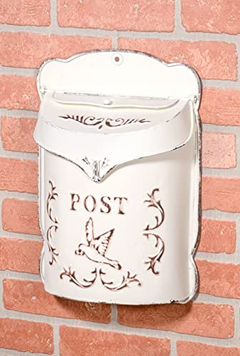 Red Co. 10.5” x 15.5” Aged White Shabby Chic Metal Wall-Mounted Embossed Post Mailbox Decoration
