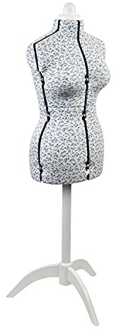Sewing Online Adjustable Dressmakers Dummy, Blue Sugar Ditsy Fabric with Natural Wooden Stand, Dress Form Sizes 16 to 20 - Pin, Measure, Fit and Display your Clothes on this Tailors Dummy - 5915B