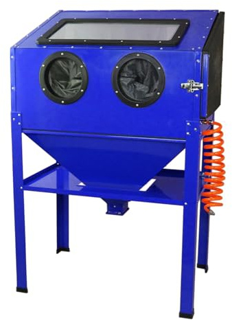 MAXBLAST - Cabina Sabbiatrice Professionale con Cabina Per Sabbiatura da 220 Litri per Sabbiare Oggetti Metallici con Pistola ad Aria con 4 Ugelli e Guanti