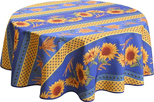 Le Linge de Jules Nappe Anti-Taches Tournesol Bleu - Ovale 150 x 240 cm