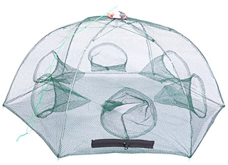 LIOOBO Köderfischreuse tragbar Reuse automatisch für Fisch Aal Garnelen Krabben Crevetten (6 Eingang)