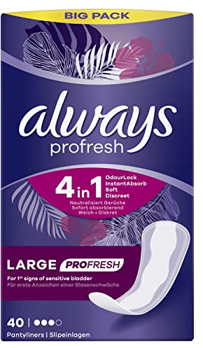 Always Dailies Panty Liners, Profresh, Large, 160 Liners (40 x 4 Packs), Odour Neutraliser, Soft and Discreet