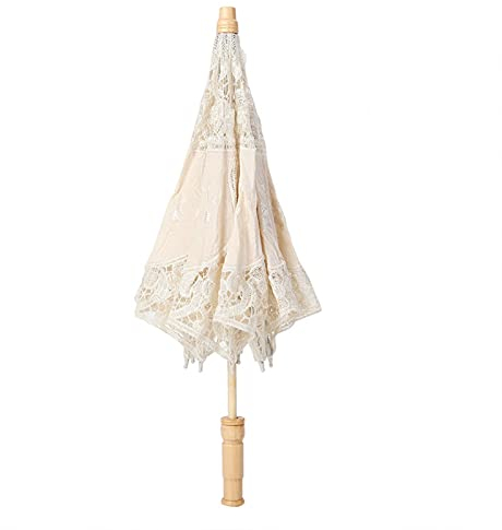 Vintage Bröllop Paraply Mini Handgjord Spets Broderad Blomma Paraply Fotografi Spets Parasoll för brud Bröllopspresent Foto Rekvisita Barn Present(Beige)
