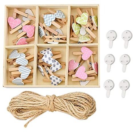 Cisixin Fotos para Pared Colgar Fotos Pared con Pinzas con Cuerda, Uñas y 30 Pinzas de Madera, Decoración del Hogar y Idea del Regalo