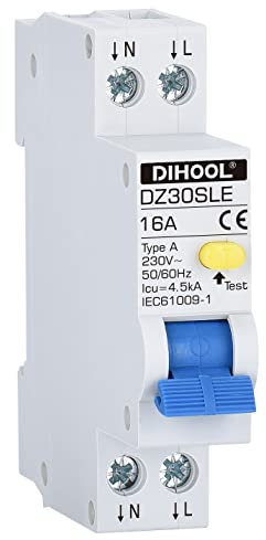 DIHOOL Type a RCBO ELCB RCD 18mm width Circuit Breaker(30mA 2 pole 16A)
