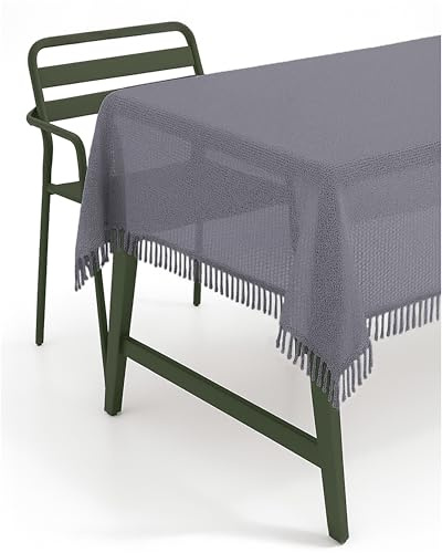 texpot Gartentischdecke 140 cm rund dunkelgrau mit Fransen wetterfest geschäumt rutschfest