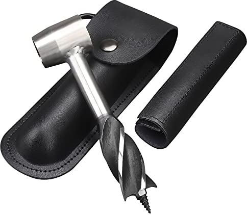 Manual Auger Drill, Wood Auger Drill Bit Set, Survival Settlers Tool, Hand Auger Wrench Bushcraft Gear Tools Multitool for Outdoor/Camping/Peg Hole Maker (Black)