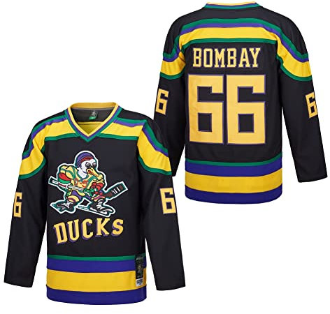 D-5 Herren Mighty Ducks Trikot #33 Goldberg #66 Bombay #96 Conway #99 Banks Trikot, Film Eishockeytrikot für Herren S-XXXL, #66-Schwarz, Mittel