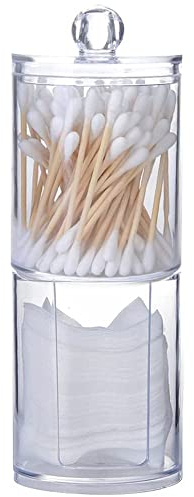 2 Pezzi Scatola di Cotone Tampone, Contenitore Cotton Trasparente, Contenitore Cotton Fioc, Porta Cotton Fioc, Porta Cotone Dischetti, per Batuffoli Cotone Tampone, Cosmetici, Camera da Letto, Bagno