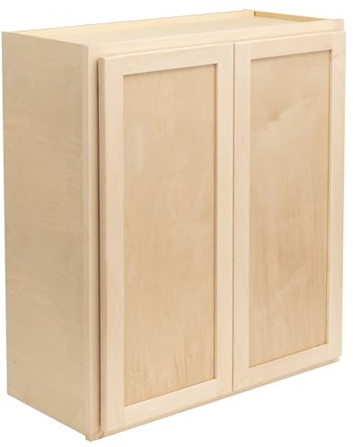 Quicklock RTA (Ready-to-Assemble) 30 Tall Wall Kitchen Cabinets - Shaker Style | 100% Hardwood | Made in America | Soft Close Hardware (Raw Maple, 12 D x 30 W x 30 H)