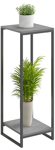 JEPRECO 34 Tall Plant Stand Indoor, 2-Tier Modern Plant Shelf, Corner Flower Pot Holder Organizer for Living Room Balcony Patio Garden (Oak Grey)