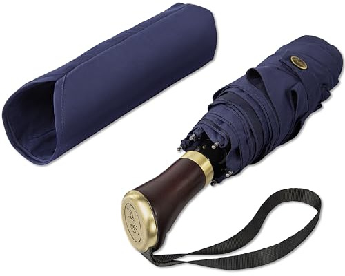 Balios Compact Travel Umbrella, Mini Pocket, Windproof, Large Canopy, Ultra-Comfortable Rosewood Handle, Foldable, 10.6 inches, for Men and Women, Handbag, Lightweight, 9.26 oz, Aluminum Rib,