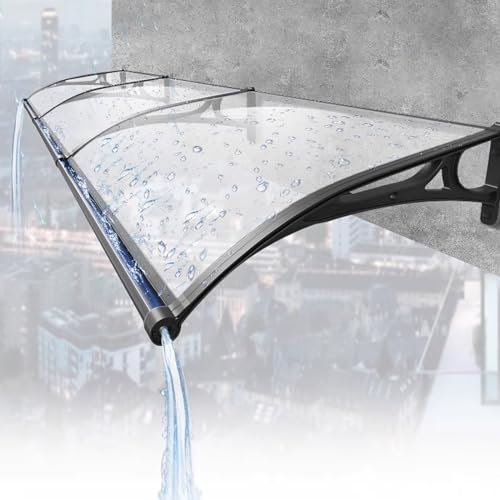 Auvent de Porte et Fenêtres Incurvé avec Évier,Toit Marquise en Polycarbonate Transparent,Marquise de Porte d'Entrée de Protection UV Contre La Neige,pour Terrasse Porche Jardin (60x120cm/24x47)