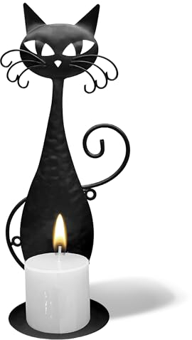 QLSKI Black cat candle holder with tray, Wall Candle Holders, Vintage candle holder, Home metal cat decoration, Candle holder ornament, Romantic decoration for dating, Decoration for various parties