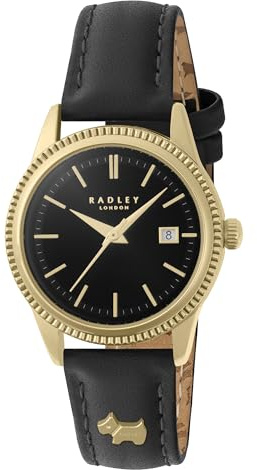 RADLEY Women's Gold Plated Black Leather Strap Watch RY21732