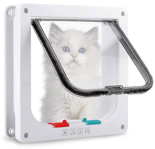 DAKLUNAR Beccuccia per cani, 19,8 x 19 x 5,5 cm, 4 vie, porta per animali domestici, facile da installare, per gatti, gattini, cani di piccola taglia (L, bianco)
