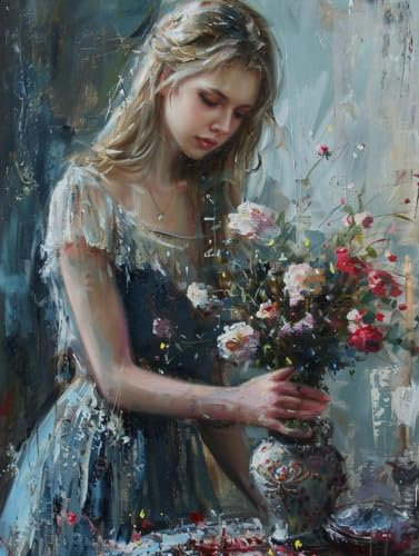 Taxpy Tableau art déco Peinture à l'huile de fleurs et de filles,L,40 * 60cm Sur Toile impression peinture Affiche Photo Image affiche d'art mural salon décorations de chambre à coucher
