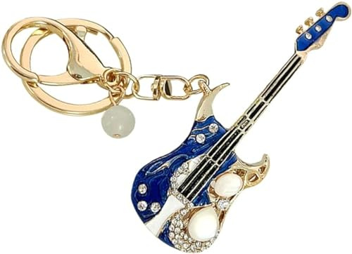 shilipu strass basgitarr nyckelring gitarr nyckelring hiphop rock stil smycken musikinstrument nyckelring gitarrälskare gåva, BLÅ, M