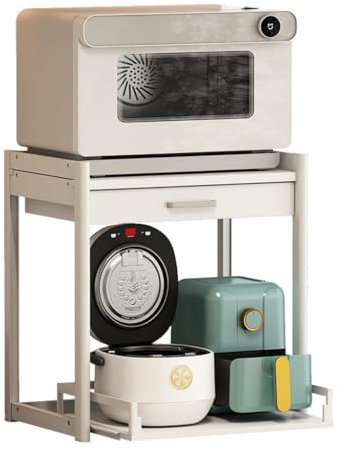 Générique Support d'étagère à Micro-Ondes avec tiroir, étagère de Support de Four à Micro-Ondes à 2 Couches, Conception coulissante, Support de Four à Micro-Ondes autoportant, Support Blanc