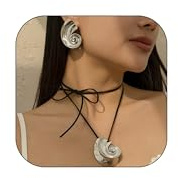 Trumpetsnäcka skal halsband örhängen set guld snigel skal halsband snäckskal halloween fest cosplay hav smycken semester nödvändigheter trendiga strandberlocker, Adjustable, legering, Ingen ädelsten