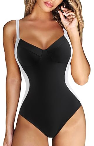 RXRXCOCO Crisscross Back Swimming Costume Women Slimming Tummy Control Swimwear V Neck One Piece Swimsuit