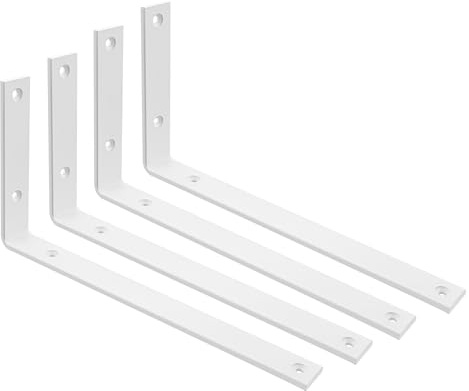 SAYAYO Soportes de Estante Blanco Resistentes de 5 mm de Grosor, Soportes de Metal en L para Estantes, Soportes de Estante de Madera para Colgar en la pared, 300 mm x 150 mm, 4 Piezas