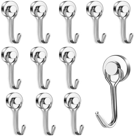 TIANLIN 12 Piezas Imanes con Gancho, 180 ° Ganchos Giratorios Magnéticos, Neodimio Ferroboron Imanes Potentes Gancho, Gancho Ropa Magnético, para Interiores y Exteriores Superficies Metálicas