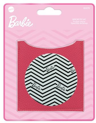 Barbie – Specchietto da Borsa Compatto da Viaggio – Doppia Faccia Ingrandente – Custodia Protettiva Elegante – Ideale per Borsa e Spostamenti – Accessorio Donna per Ritocchi Istantanei