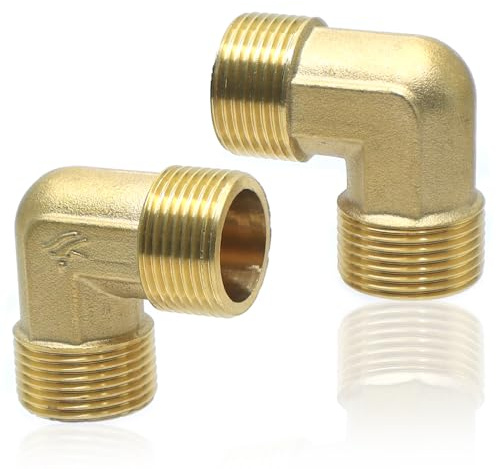 KtbeYTi 2 Pièces Coudés en Laiton 90°, 3/4 AG x 3/4 AG, Coude d'Angle de Tuyau pour Installations Sanitaires et Eau Potable