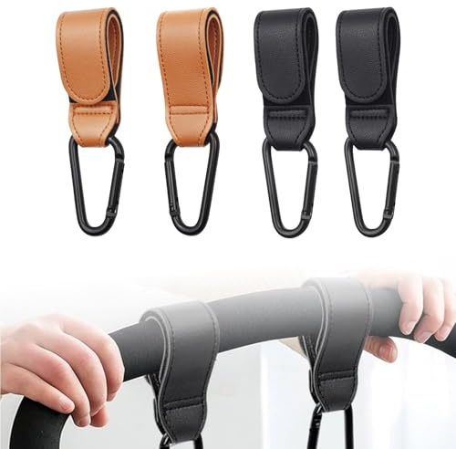 4PCS Ganchos Carro Bebé, Ganchos Con Para Maletas Gancho multifuncional para Viajes mosqueton carrito Accesorios Bebé Ajuste Universal Para Viajes Salidas Cochecitos (Negro)
