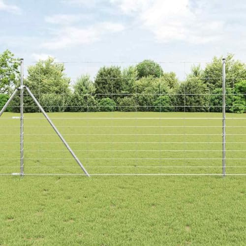 QJBSAVVA Recinzione selvatica 50 m×1,4 m argento zincato recinzione stuoia stuoia con palo, recinzione in filo giardino cortile pascolo
