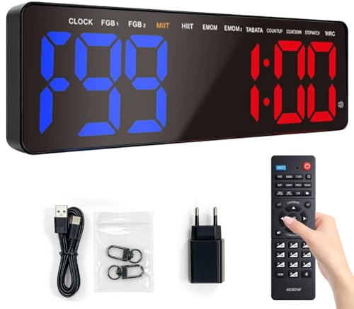 Temporizador de gimnasio, temporizador de intervalos con cuenta regresiva/up, cronómetro grande LED de 16,5 pulgadas, reloj de pared digital para entrenamiento, HIIT, Tabata, hogar, garaje