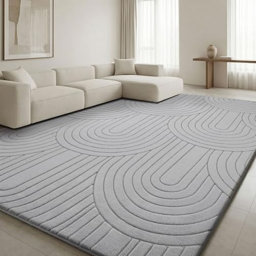 Treeboy Rugs Living Room 160x230cm,3D Semicircular pattern Grey Area Rugs for Bedroom,Extra Large Rugs Washable Anti Slip Short Pile Rug for Kids Room Bedroom