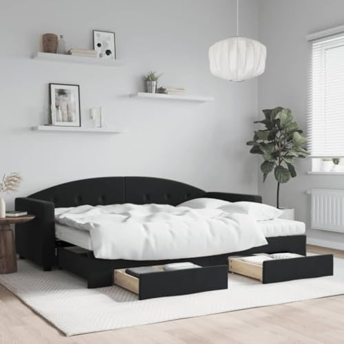 sephironlbb svart utdragbar dagsäng 80 x 200 cm i sammet med lådor, bäddsoffa för gästrum, inklusive två komfortskummadrasser