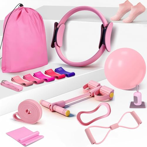 CHSEEO Kit de Pilates à Domicile pour Femmes : Ballon et Anneau de Pilates, Bandes de résistance, Anneau d'entraînement, équipement de Fitness à Domicile pour Le renforcement (Femmes et Hommes)
