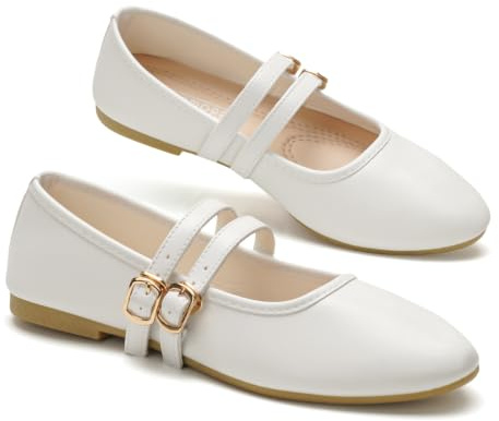 GLAMORA Merceditas de Doble Hebilla Piel Sintética, Bailarinas Mary Jane con Correas Ajustables, Zapatos Planos Cómodos Punta Redonda, Manoletinas Elegantes Uso Diario