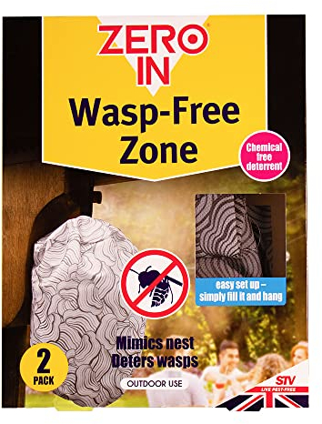 Zero In Wasp-Free Zone Wasp Nest Decoys - Twinpack Poison-Free Visual Wasp Repellent Pet and Child Safe, 2.5x17.5x23 cm, Grey